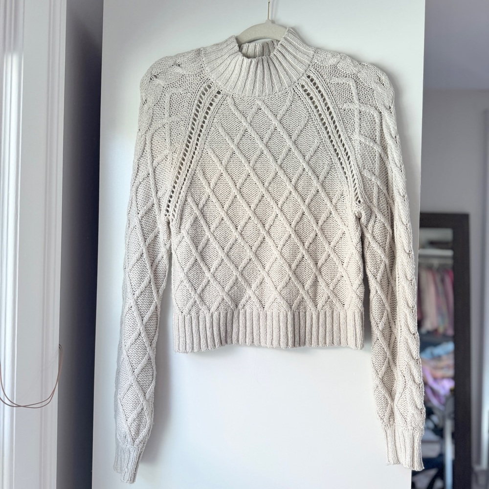 🐚 AMERICAN EAGLE CABLE KNIT LATTICE CLASSIC MOCK NECK SWEATER